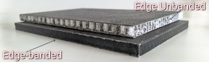 This image depicts the contrast between an edge-banded panel and an unbanded panel. 