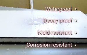 A high-quality image showcasing sandwich panels that are designed to be waterproof, decay-proof, mold-resistant, and corrosion-resistant, making them ideal for a variety of applications and environments.
