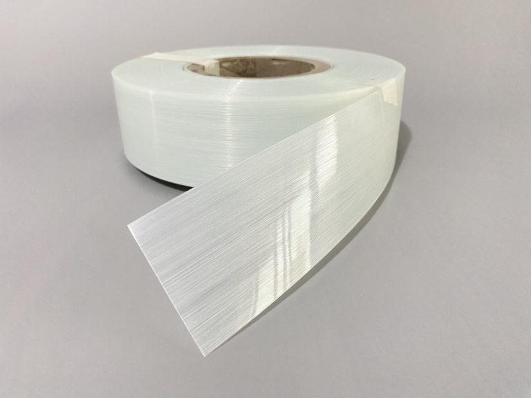 High-strength glass fiber reinforced PE tape for industrial applications.