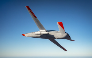 A depiction of the MQ-25 unmanned aerial refueling tanker produced by Boeing for the US Navy.