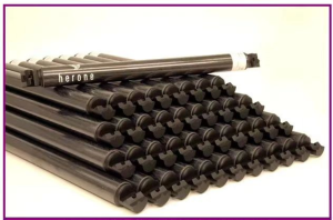 An image depicting adjustable-length rods that have been manufactured using recycled thermoplastic composites, showcasing a sustainable and innovative approach to material usage.